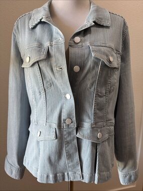 Liverpool Light Blue and Whitr Striped Jean Peplum Jacket